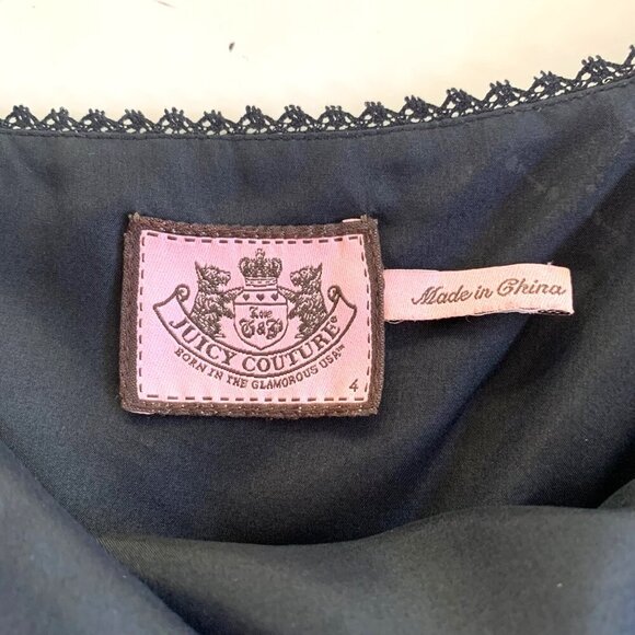 Juicy Couture Black Textured Mini Skater Spaghetti Strap Pleated Tulle Dress Sz4 - Picture 3 of 9